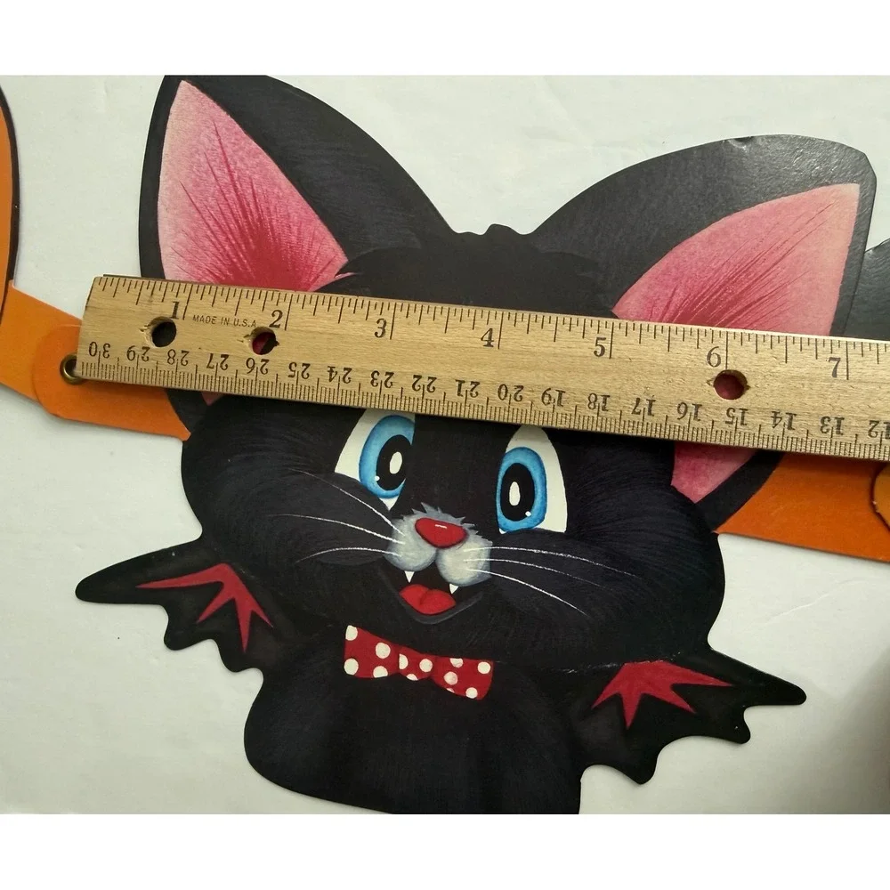 Vintage Halloween Jointed Cardboard Banner 5ft Cat Witch Skull Pumpkin Taiwan